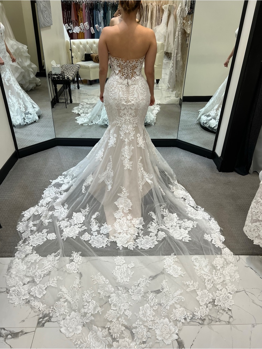 Strapless Lace Appliqué Mermaid Bridal Gown in White